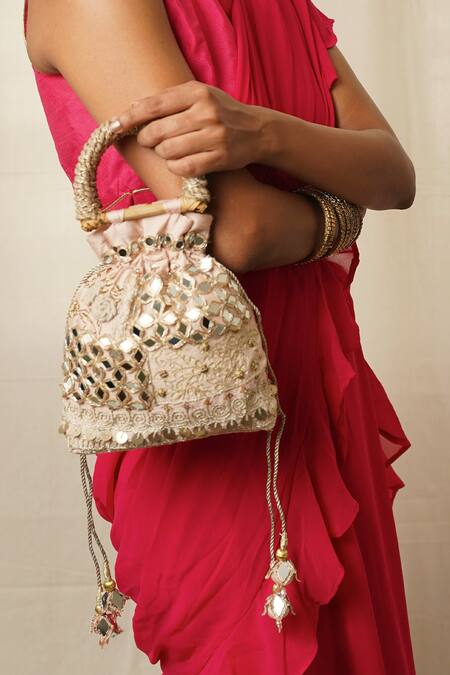 Buy_Moirra_Pink Mirrors, Sequins, Embroidery Sheesha Potli _Online_at_Aza_Fashions