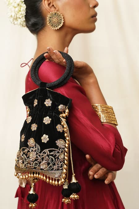 Moirra Makhmali Floral Embroidered Potli 