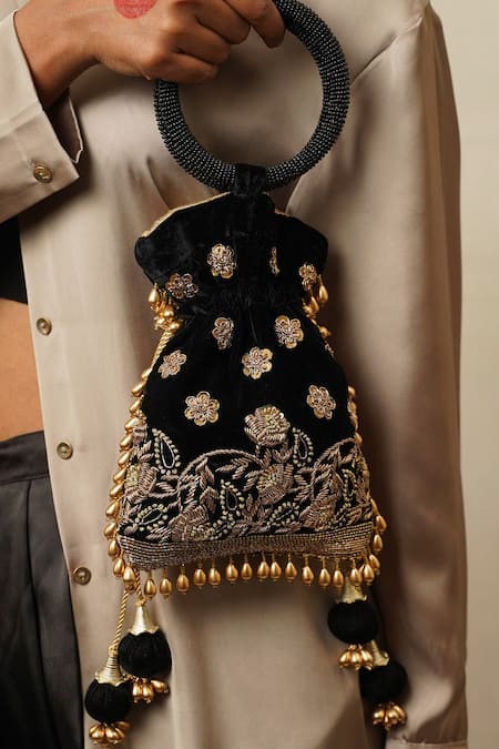 Moirra Makhmali Floral Embroidered Potli 