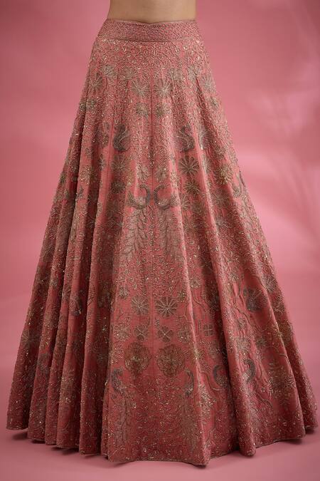 Buy_Show Shaa_Pink Silk, Net Embroidery Floral Hand Bridal Lehenga Set _Online_at_Aza_Fashions