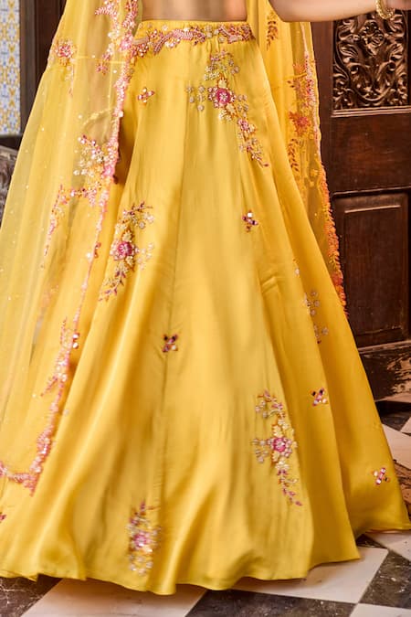 Buy Label Rsd Yellow Satin, Organza Pearls, Sequins, Beads, Floral Blouse Lehenga Set Online at Aza Fashions Buy_Label Rsd_Yellow Satin, Organza Pearls, Sequins, Beads, Floral Blouse Lehenga Set_Online_at_Aza_Fashions