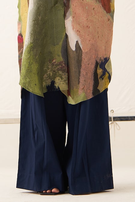 OFRIDA_Multi Color Cotton, Linen Collared Abstract Print Overlay Pant Set _at_Aza_Fashions