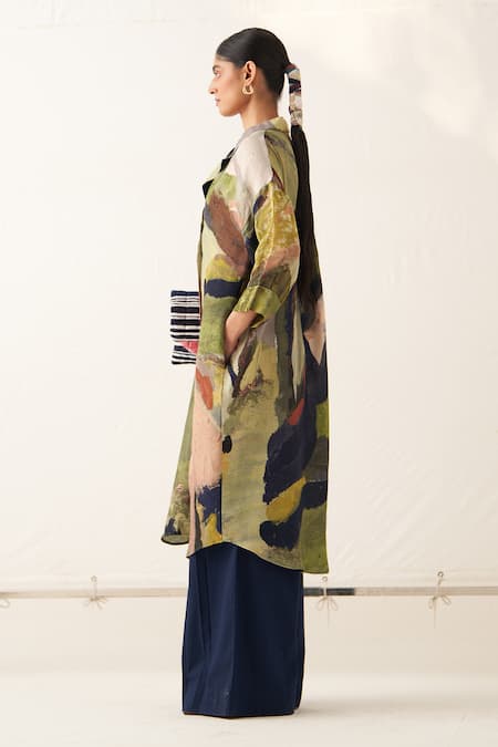 Buy_OFRIDA_Multi Color Cotton, Linen Collared Abstract Print Overlay Pant Set 