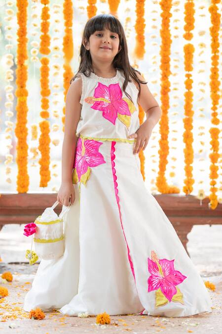 Buy Kirti Agarwal - Pret N Couture Off White Chanderi Silk, Cotton Sequins, Floral Work Lehenga With Blouse Online at Aza Fashions Buy_Kirti Agarwal - Pret N Couture_Off White Chanderi Silk, Cotton Sequins, Floral Work Lehenga With Blouse _Online_at_Aza_Fashions