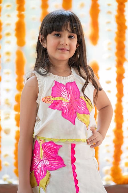 Shop Kirti Agarwal - Pret N Couture Off White Chanderi Silk, Cotton Sequins, Floral Work Lehenga With Blouse Online at Aza Fashions Shop_Kirti Agarwal - Pret N Couture_Off White Chanderi Silk, Cotton Sequins, Floral Work Lehenga With Blouse _Online_at_Aza_Fashions