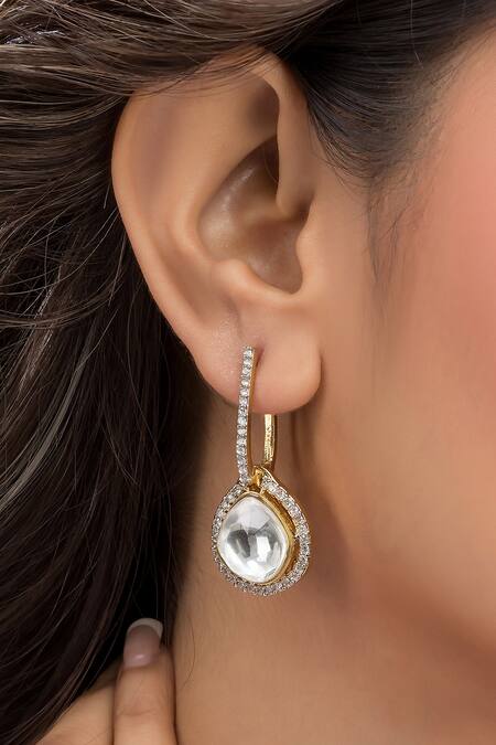 Vasundhara Gold Plated Crystals, Diamonds Geetika Tear Drop Shaped Danglers Online at Aza Fashions Vasundhara_Gold Plated Crystals, Diamonds Geetika Tear Drop Shaped Danglers _Online_at_Aza_Fashions