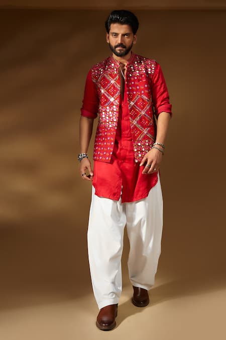 PUNIT BALANA Thread & Coin Embroidered Bundi Kurta Set 