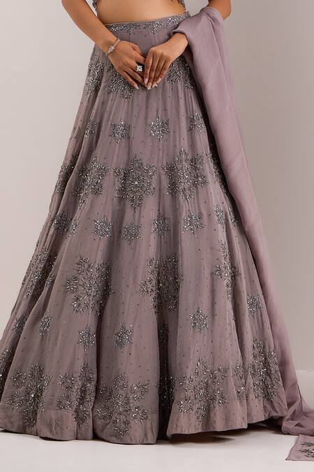 Buy Silky Bindra Grey Organza, Chiffon Embroidery, Sequins, Crystals Zeya Snowflake Lehenga Set Online at Aza Fashions Buy_Silky Bindra_Grey Organza, Chiffon Embroidery, Sequins, Crystals Zeya Snowflake Lehenga Set _Online_at_Aza_Fashions