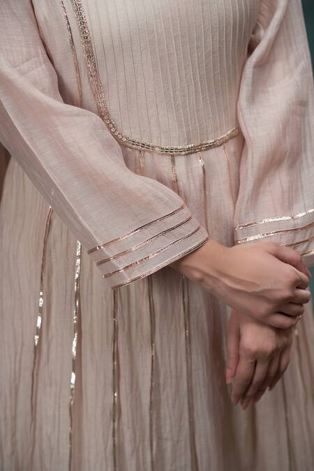 Shop Hirika & Dhruti Beige Chanderi Gota Patti, Embroidery Square Neck Lace Hand Kurta Set Online at Aza Fashions Shop_Hirika & Dhruti_Beige Chanderi Gota Patti, Embroidery Square Neck Lace Hand Kurta Set _Online_at_Aza_Fashions