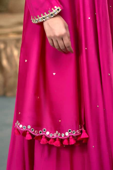 Shop_Hirika & Dhruti_Pink Mohair, Organza Pearls, Sequins, Hand Embroidered Anarkali And Sharara Set _Online_at_Aza_Fashions
