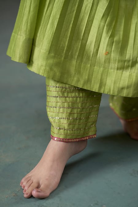 Shop Hirika & Dhruti Green Silk, Organza Sequins, Embroidery, Fringe Floral Linear Hand Anarkali Set Online at Aza Fashions Shop_Hirika & Dhruti_Green Silk, Organza Sequins, Embroidery, Fringe Floral Linear Hand Anarkali Set _Online_at_Aza_Fashions