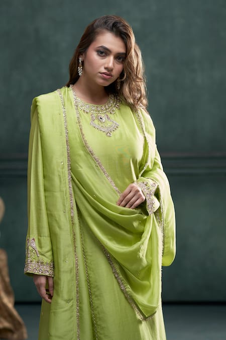Buy Hirika & Dhruti Green Chanderi Silk, Organza, Chiffon Embroidery, Zardosi Kurta Sharara Set Online at Aza Fashions Buy_Hirika & Dhruti_Green Chanderi Silk, Organza, Chiffon Embroidery, Zardosi Kurta Sharara Set _Online_at_Aza_Fashions