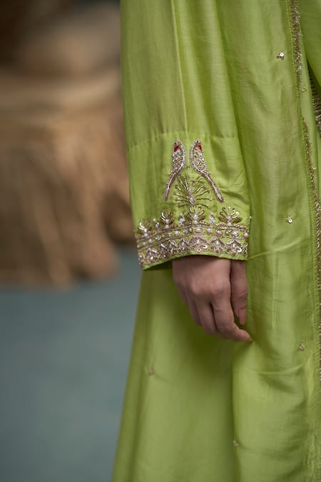 Shop Hirika & Dhruti Green Chanderi Silk, Organza, Chiffon Embroidery, Zardosi Kurta Sharara Set Online at Aza Fashions Shop_Hirika & Dhruti_Green Chanderi Silk, Organza, Chiffon Embroidery, Zardosi Kurta Sharara Set _Online_at_Aza_Fashions