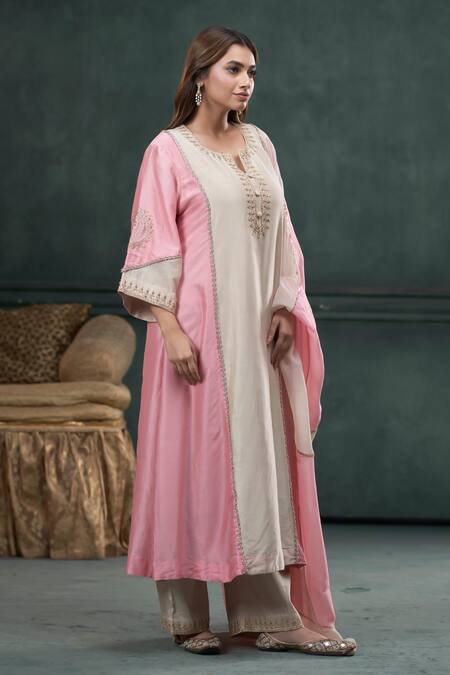 Buy Hirika & Dhruti Pink Silk, Cotton, Organza Embroidery, Sequins Marodi Work Kurta Pant Set Online at Aza Fashions Buy_Hirika & Dhruti_Pink Silk, Cotton, Organza Embroidery, Sequins Marodi Work Kurta Pant Set _Online_at_Aza_Fashions