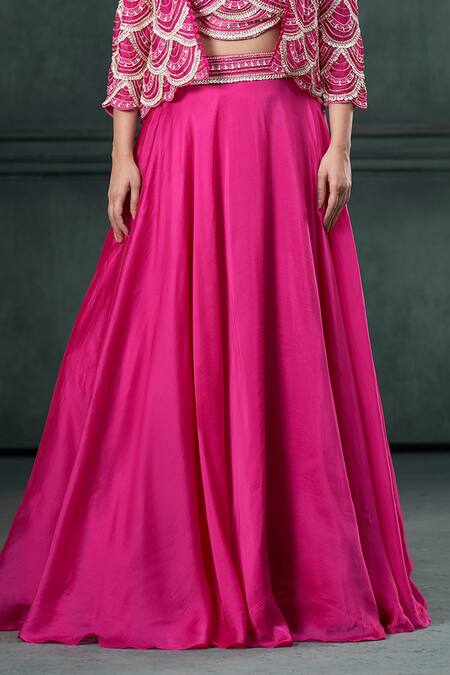 Hirika & Dhruti_Pink Organza, Silk Sequins, Embroidery Scoop Neck, Open Short Jacket Lehenga Set _Online_at_Aza_Fashions