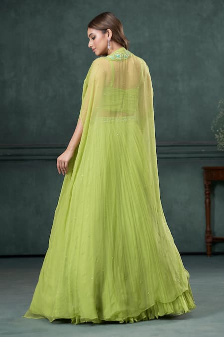 Shop Hirika & Dhruti Green Organza, Silk Pearls, Sequins, Embroidery Floral Jacket Lehenga Set at Aza Fashions Shop_Hirika & Dhruti_Green Organza, Silk Pearls, Sequins, Embroidery Floral Jacket Lehenga Set _at_Aza_Fashions