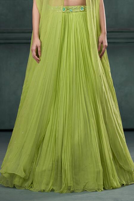 Hirika & Dhruti Green Organza, Silk Pearls, Sequins, Embroidery Floral Jacket Lehenga Set Online at Aza Fashions Hirika & Dhruti_Green Organza, Silk Pearls, Sequins, Embroidery Floral Jacket Lehenga Set _Online_at_Aza_Fashions