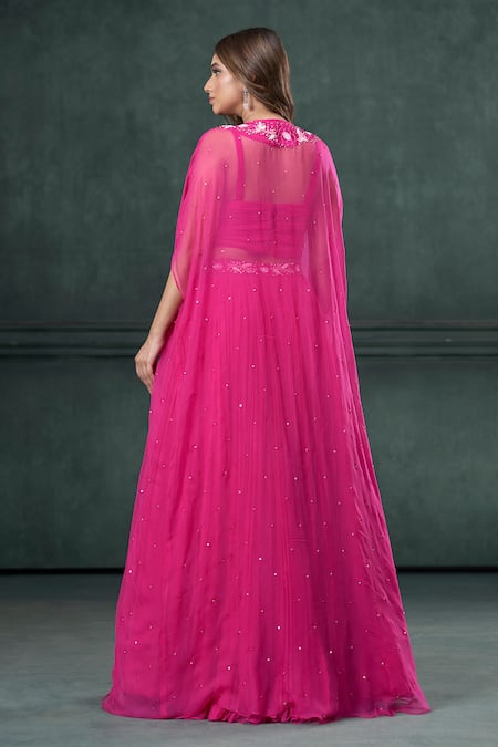 Shop_Hirika & Dhruti_Pink Silk, Organza Pearls, Sequins Sweetheart Embroidered Jacket Lehenga Set _at_Aza_Fashions