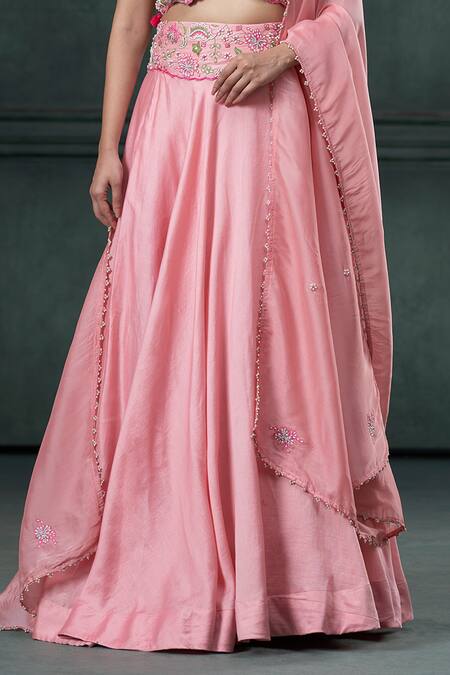 Buy Hirika & Dhruti Pink Silk, Chanderi, Organza Pearls, Embroidery Floral Lehenga Set Online at Aza Fashions Buy_Hirika & Dhruti_Pink Silk, Chanderi, Organza Pearls, Embroidery Floral Lehenga Set _Online_at_Aza_Fashions