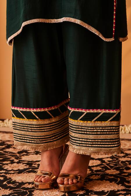 Buy BO Tree Green Satin, Silk Sequins, Gota Arzoo Placket Embroidered Kurta And Pant Set Online at Aza Fashions Buy_BO Tree_Green Satin, Silk Sequins, Gota Arzoo Placket Embroidered Kurta And Pant Set _Online_at_Aza_Fashions