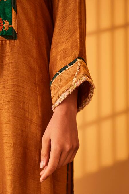 BO Tree_Yellow Satin, Silk Embroidery, Gota Patti Mehar E Khuda Floral Kurta And Pant Set _at_Aza_Fashions