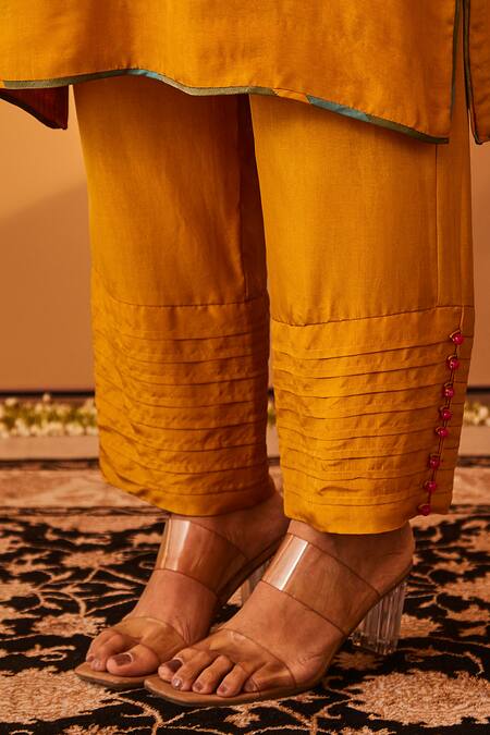 Shop_BO Tree_Yellow Organza, Silk Beads, Crystals Sambul Placket Embroidered Kurta Set _Online_at_Aza_Fashions