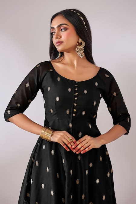 Buy Gulaal Black Cotton Brocade Round Banarasi Anarkali Online at Aza Fashions Buy_Gulaal_Black Cotton Brocade Round Banarasi Anarkali_Online_at_Aza_Fashions