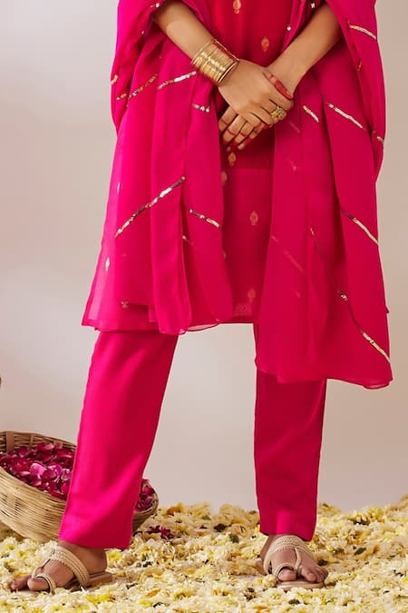 Buy Gulaal Pink Georgette, Cotton Satin Sequins V-neck Brocade Kurta Pant Set Online at Aza Fashions Buy_Gulaal_Pink Georgette, Cotton Satin Sequins V-neck Brocade Kurta Pant Set _Online_at_Aza_Fashions