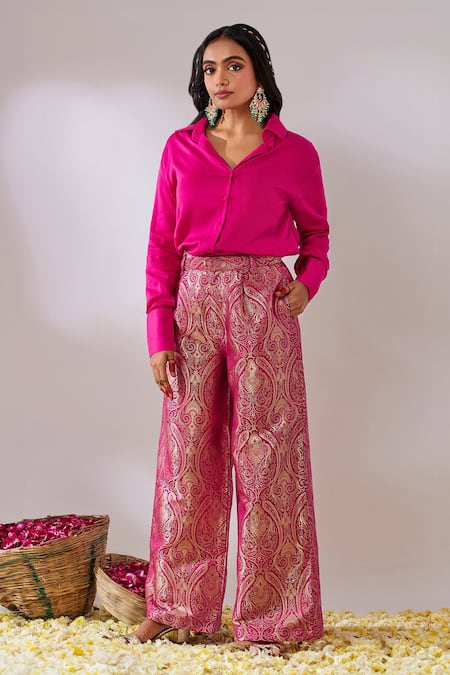 Gulaal Cotton Satin Long Sleeve Top & Pant Set 