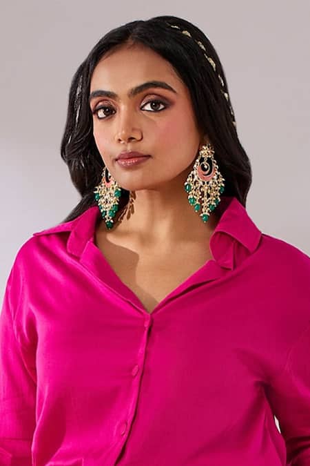 Buy Gulaal Pink Cotton Satin, Handloom Cotton, Brocade Long Sleeve Top And Pant Set Online at Aza Fashions Buy_Gulaal_Pink Cotton Satin, Handloom Cotton, Brocade Long Sleeve Top And Pant Set_Online_at_Aza_Fashions