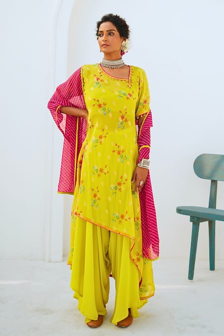 Myaara Floral Print Asymmetric Kurta Pant Set 