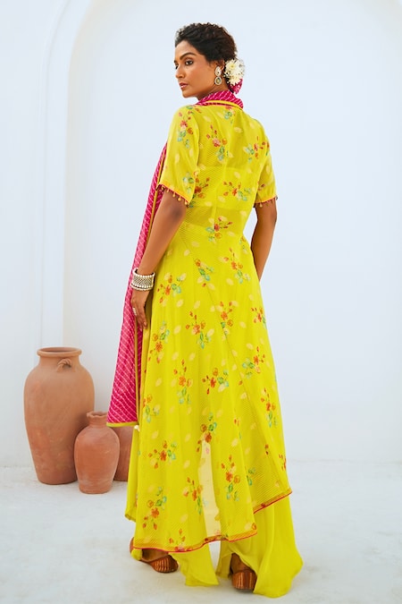 Myaara Floral Print Asymmetric Kurta Pant Set 