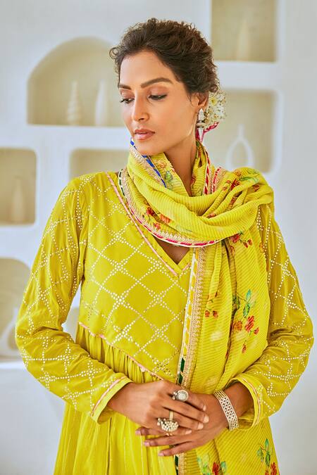 Myaara Green Chanderi, Viscose, Cotton, Tissue Tassels, Mukaish Detailed Anarkali Set at Aza Fashions Myaara_Green Chanderi, Viscose, Cotton, Tissue Tassels, Mukaish Detailed Anarkali Set _at_Aza_Fashions