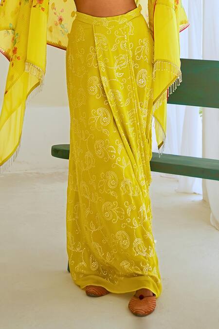 Shop Myaara Green Tissue, Chanderi, Georgette Embroidery, Floral Print Blouse Skirt Set Online at Aza Fashions Shop_Myaara_Green Tissue, Chanderi, Georgette Embroidery, Floral Print Blouse Skirt Set _Online_at_Aza_Fashions