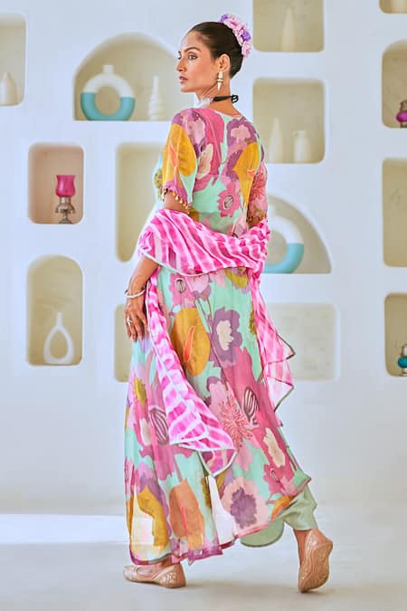 Myaara Floral Print Kurta Draped Pant Set 