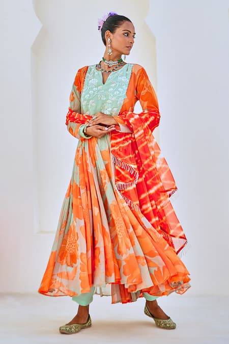 Myaara Floral Print Anarkali Pant Set 