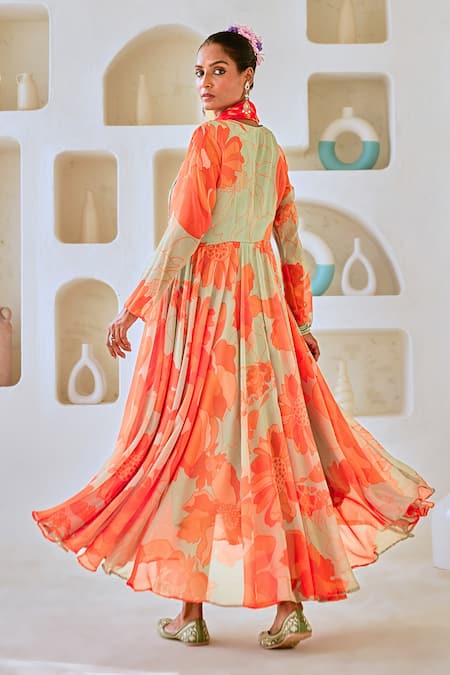 Myaara Floral Print Anarkali Pant Set 