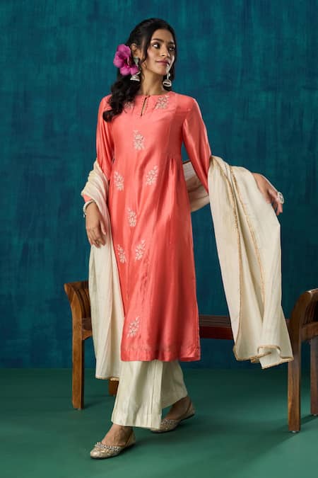 Mushio Urvi Floral Embroidered A-Line Kurta & Pant Set 