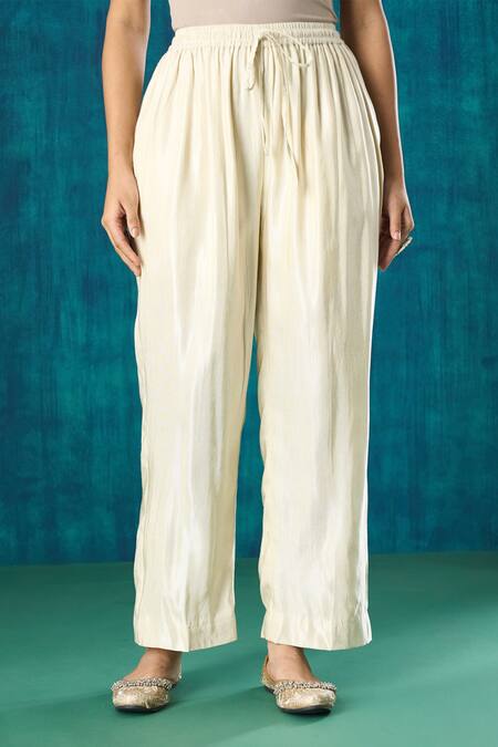 Mushio Pink Chanderi, Gingham, Crepe Lace, Amala Zari Embroidered Kurta And Pant Set Online at Aza Fashions Mushio_Pink Chanderi, Gingham, Crepe Lace, Amala Zari Embroidered Kurta And Pant Set _Online_at_Aza_Fashions