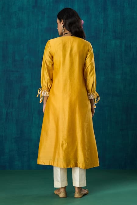 Mushio Amrai Chanderi Embroidered A-Line Kurta & Pant Set