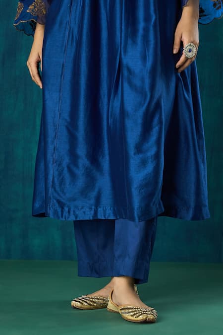 Buy_Mushio_Blue Chanderi, Cotton, Organza, Silk Beads, Leela A-line Kurta And Pant Set 