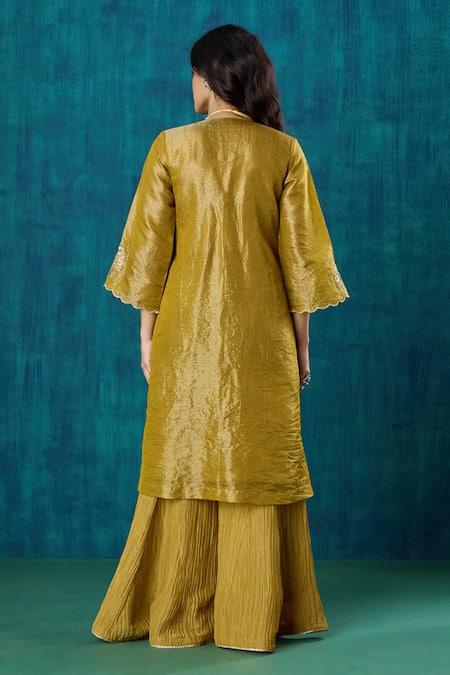 Mushio Suvarna Floral Embroidered A-Line Kurta & Sharara Set 