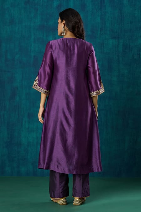 Mushio Shobhita Zari Embroidered A-Line Kurta & Pant Set 