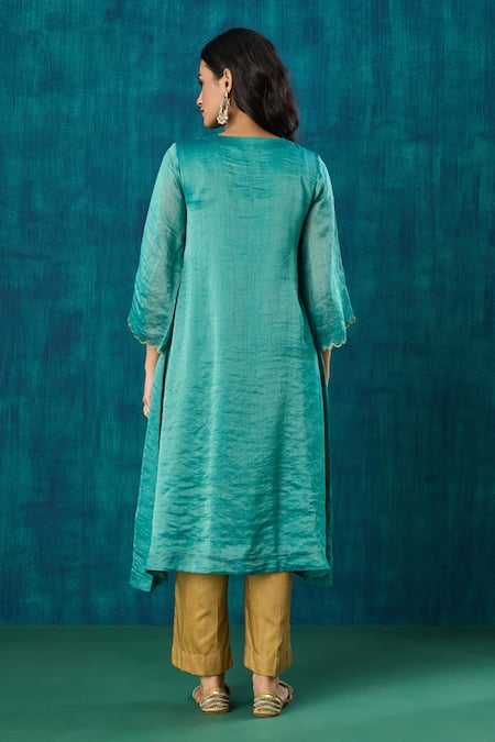 Mushio Advika Zari Embroidered A-Line Kurta & Pant Set 