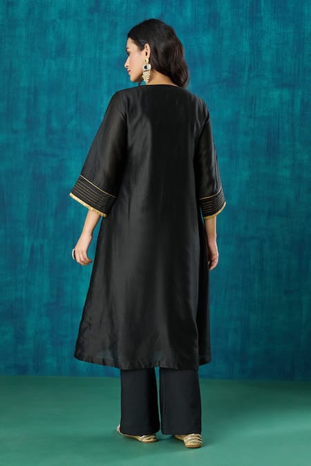 Mushio Krisha Pintuck Embroidered A-Line Kurta & Pant Set 