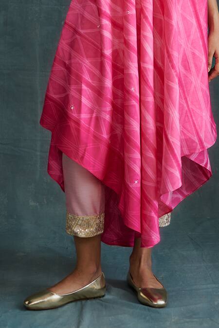 Buy_Krishna Mehta_Pink Tussar Embroidery Lace Narrow Pant _Online_at_Aza_Fashions