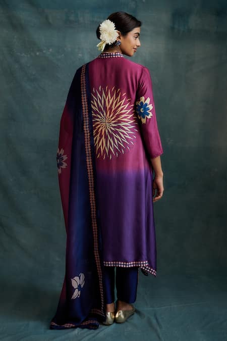 Krishna Mehta Floral Hand Painted Ombre Kurta Pant Set 