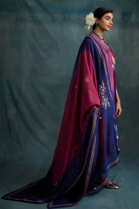 Buy Krishna Mehta Purple Modal Embroidery V-neck Floral Hand Painted Ombre Kurta Pant Set Online at Aza Fashions Buy_Krishna Mehta_Purple Modal Embroidery V-neck Floral Hand Painted Ombre Kurta Pant Set _Online_at_Aza_Fashions