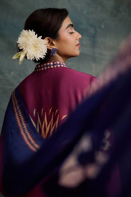 Shop Krishna Mehta Purple Modal Embroidery V-neck Floral Hand Painted Ombre Kurta Pant Set Online at Aza Fashions Shop_Krishna Mehta_Purple Modal Embroidery V-neck Floral Hand Painted Ombre Kurta Pant Set _Online_at_Aza_Fashions