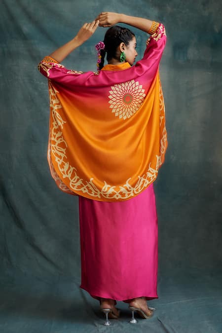 Krishna Mehta Floral Block Print Ombre Shirt Tunic 